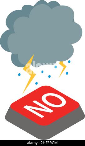 Thunderstorm icon isometric vector. Thundercloud rain with lightning, button no. No bad weather, rainstorm, natural phenomenon Stock Vector