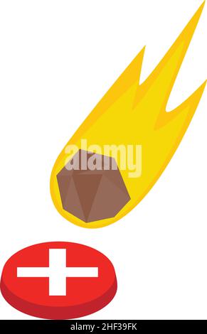 Falling meteorite icon isometric vector. Meteorite with tongue flame, red button. Meteor rain, astronomical phenomenon, symbol reject Stock Vector