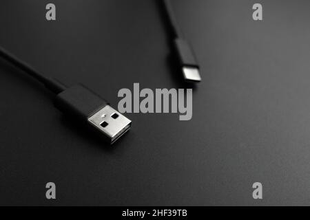 Connecting cables usb type C and type A wires. Old and modern standard Stock Photo
