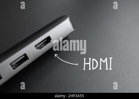 Popular port HDMI for data and video transfer. Stock Photo