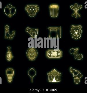 Circus set icons in neon style isolated on a black background Stock Vector