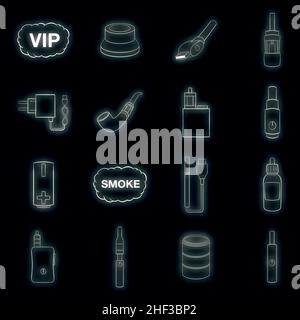 Electronic cigarettes set icons in neon style isolated on a black background Stock Vector