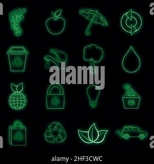 Nature icons set in neon style. Ecology, eco set collection vector illustration Stock Vector