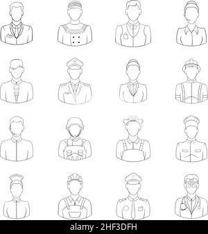 Professions set icons in outline style isolated on white background Stock Vector
