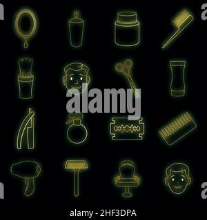 Barbershop icons set in neon style. Man set collection vector illustration Stock Vector