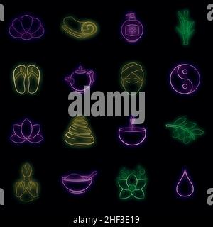 Spa icons set in neon style. Beauty and care elements set collection vector illustration Stock Vector