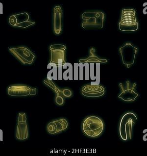 Tailoring icons set in neon style. Sewing and needlework set collection vector illustration Stock Vector