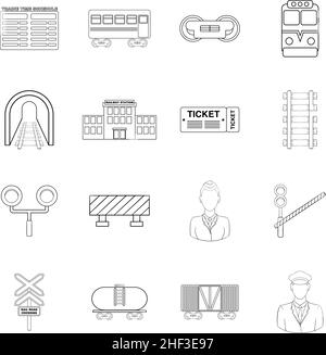 Railway set icons in outline style isolated on white background Stock Vector