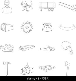 Timber industry set icons in outline style isolated on white background Stock Vector