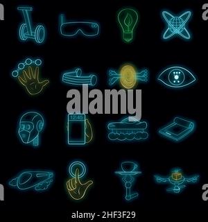 New technologies icons set in neon style. Innovative app and gadget set collection illustration Stock Vector