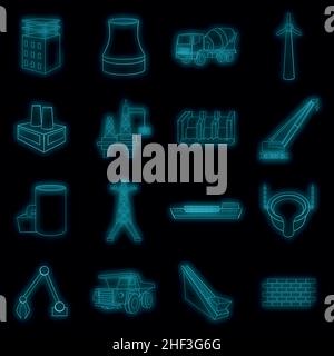 Idustry icons set. Illustration of 16 industry vector icons neon color on black Stock Vector