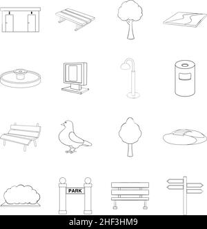 Park set icons in outline style isolated on white background Stock Vector