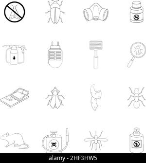 Exterminator set icons in outline style isolated on white background Stock Vector