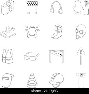 Safety work set icons in outline style isolated on white background Stock Vector