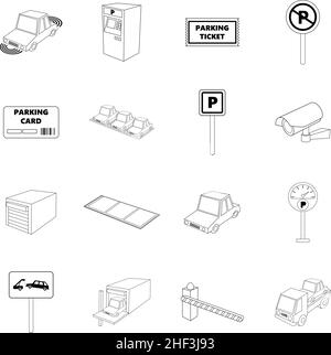 Parking items set icons in outline style isolated on white background Stock Vector