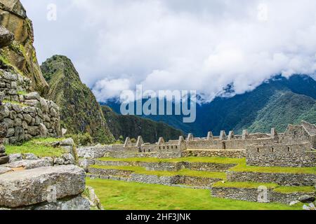 beautiful hidden city Machu Picchu in Peru. Machu Picchu is a 15th-century Inca site in the Cusco Region. Stock Photo