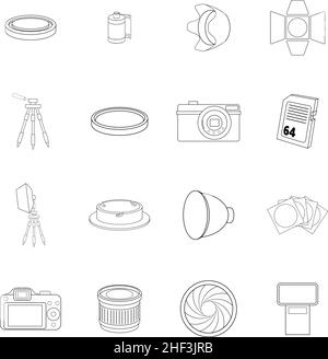 Photo studio set icons in outline style isolated on white background Stock Vector