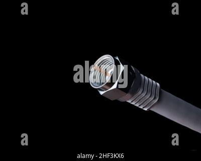 RG6 Coaxial Cable Connectors Set – High-Speed Internet, Broadband and Digital TV Aerial, Satellite Cable On Black Stock Photo