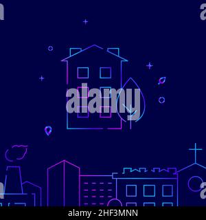 Tenement, condo, residential house gradient line vector icon, simple illustration on a dark blue background, cityscape buildings related bottom border Stock Vector