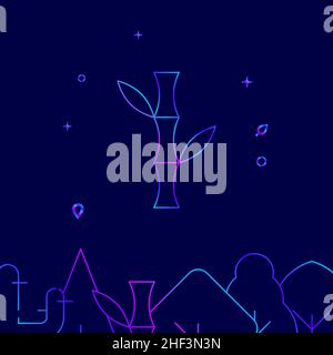 Bamboo gradient line vector icon, simple illustration on a dark blue background, forest, garden related bottom border. Stock Vector