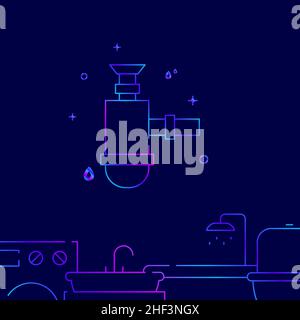 Sink siphon gradient line vector icon, simple illustration on a dark blue background, Plumbing related bottom border. Stock Vector