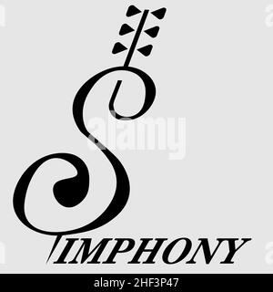 abstract minimal logo of symphonic music in the form of a cello and the inscription symphony 1 Stock Vector