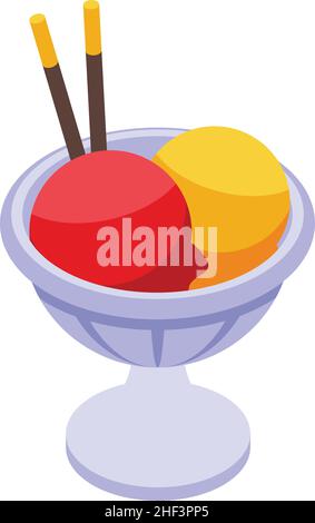 Cream ice ball icon isometric vector. Sundae scoop. Bowl dessert Stock Vector