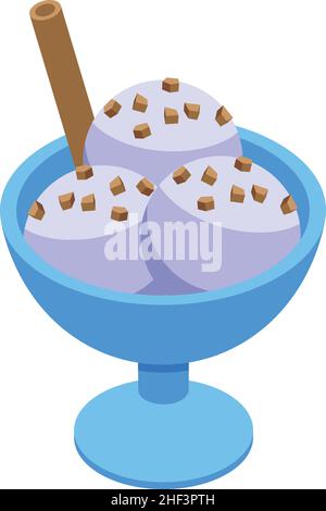 Sundae chocolate icon isometric vector. Cream bowl. Cup dessert Stock Vector