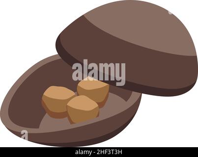 Cracked chocolate egg icon isometric vector. Easter surprise. Dark candy Stock Vector