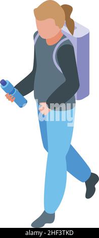 Girl camping icon isometric vector. Trip adventure. Summer forest Stock Vector
