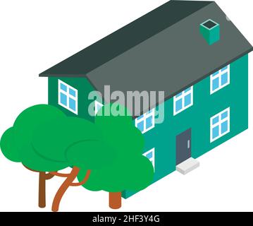 Townhouse icon isometric vector. Two storey residential building and green tree. New apartment house, hotel, townhome, residence Stock Vector