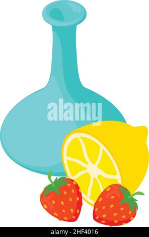 Strawberry lemonade icon isometric vector. Empty decanter, lemon and strawberry. Ingredient for refreshing summer drink and homemade cocktail Stock Vector