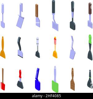 Spatula icons set isometric vector. Baking accessory. Bbq baker Stock Vector