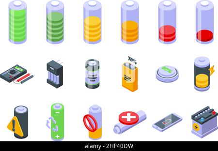 Battery charge icons set isometric vector. Electricity charge. Energy power Stock Vector
