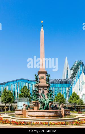 historic fountain in Leipzig on Augustus square Stock Photo