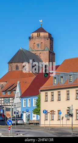 gothic St Petri church in Wolgast under blue sky Stock Photo