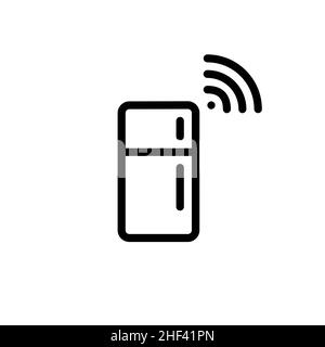 Smart fridge with wireless control. Minimal line art pixel perfect, editable stroke icon Stock Vector