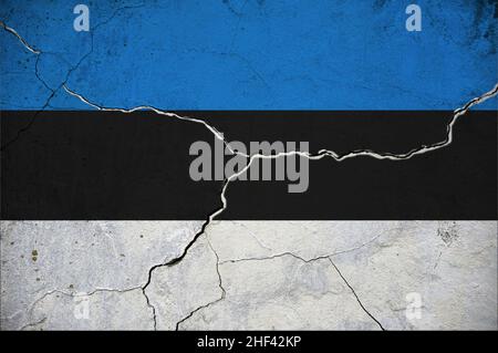 An abstract background image of the flag of Estonia painted on to rusty ...