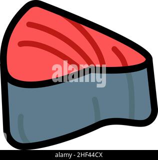 Fresh tuna color illustration in trendy style. Fish steak flat icon isolated on white background. Stock Vector