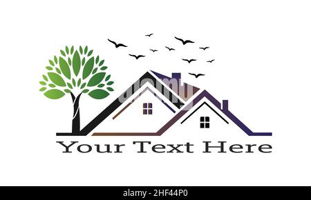 Real Estate, house with windows and doors logo vector symbol design. Beautiful creative logo designs Stock Vector