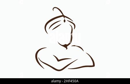 Genie Magical character cartoon. Traditional Persian tale powerful magical vector creature. Stock Vector