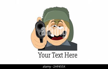 Cute , retro american cartoon firing a gun. Coloring page and colorful clipart character. Cartoon design for t shirt print, icon, logo, label, p Stock Vector