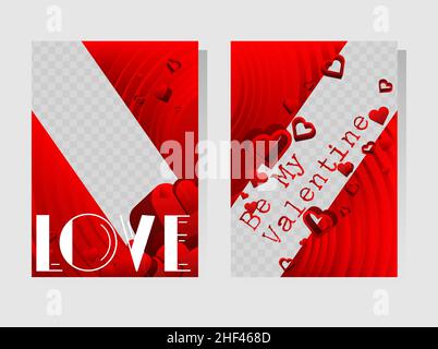 Red love presentations templates with hearts. Design with romantic phrases. Valentines day, wedding typography for leaflet, book, poster, flyer, broch Stock Vector