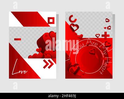 Red love presentations templates with hearts. Design with romantic phrases. Valentines day, wedding typography for leaflet, book, poster, flyer, broch Stock Vector