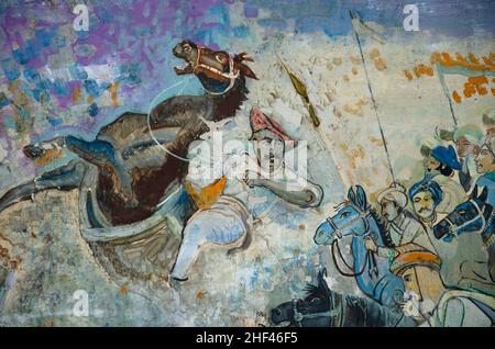 Paintings on the inner wall of a temple at Parvati Hill, Pune, Maharashtra, India Stock Photo