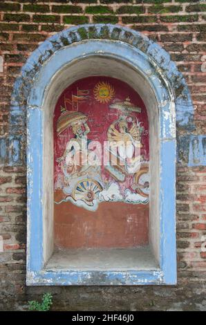 Colorful paintings on the inner wall of a temple at Parvati Hill, Pune, Maharashtra, India Stock Photo