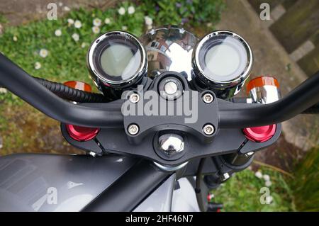 The controls on the handlebars of an of an electric e-bike Stock Photo