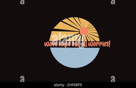 wave wipe out all worries sunlight or waves monogram text vector template Stock Vector