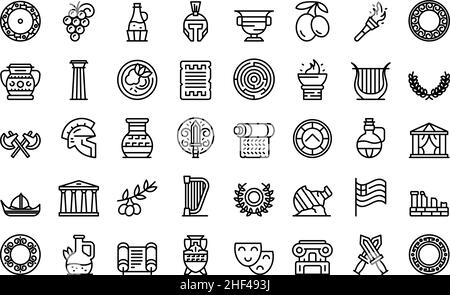 Athens icons set outline vector. Greece skyline. City building Stock Vector
