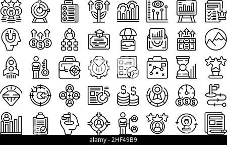Top manager icons set outline vector. Business agency. Peak candidate Stock Vector